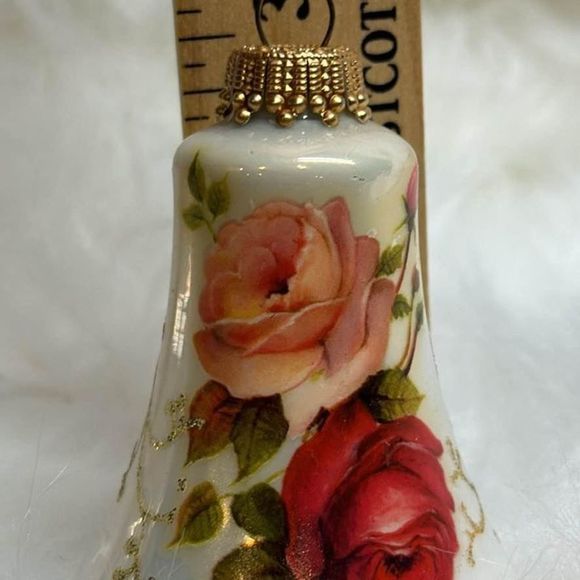 Vintage Krebs Christmas Glass Bell Ornament‎ Pearlescent Victorian Rose Set of 3 - Picture 4 of 5